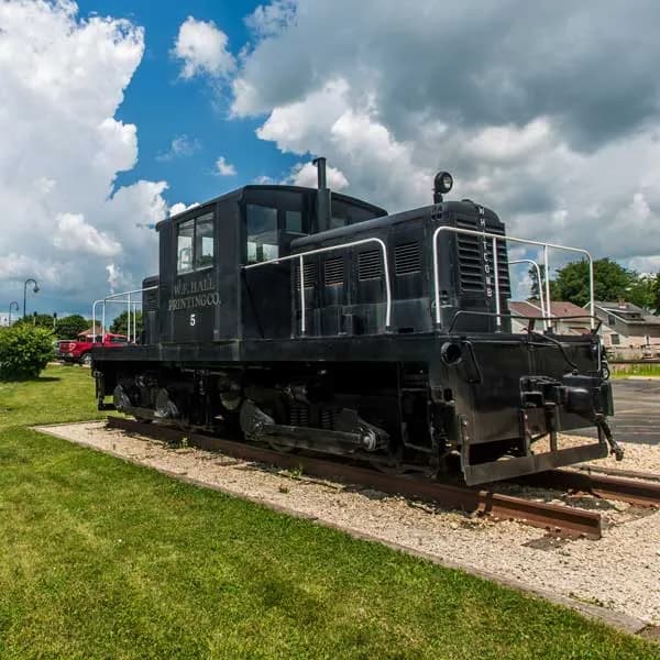 A historic locomotive on display in Savanna