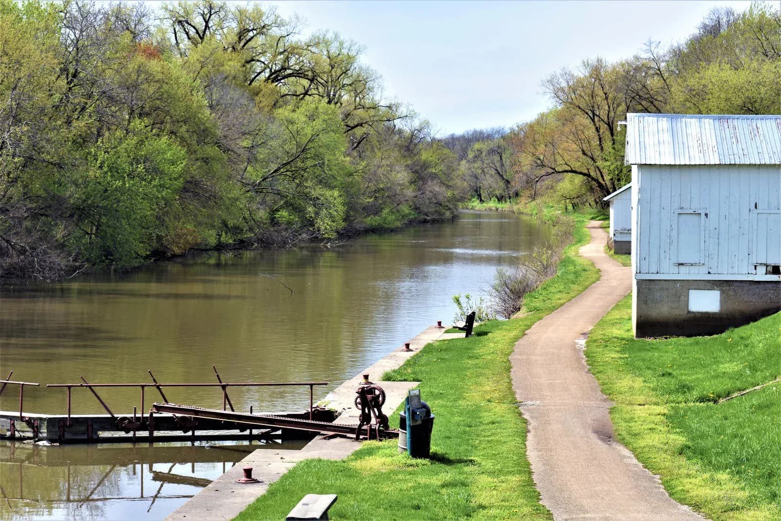 A towpath curving beside the Hennepin Canal in spring